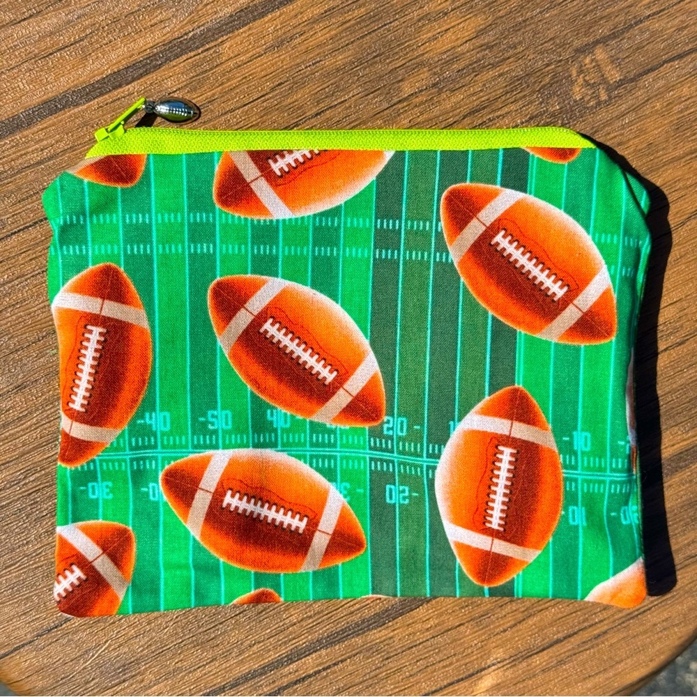 Hand Made Lay Flat Zipper Pouch - Football Pattern